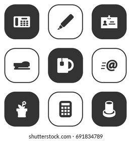 Set Of 9 Workspace Icons Set.Collection Of Cup, Data, Label And Other Elements.