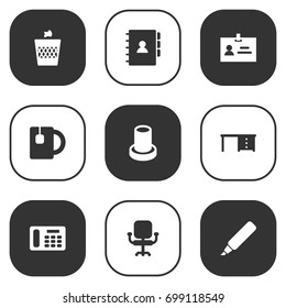 Set Of 9 Workspace Icons Set.Collection Of Desktop, Data, Urn And Other Elements.