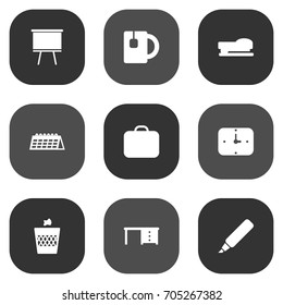 Set Of 9 Workspace Icons Set.Collection Of Time, Urn, Sew And Other Elements.