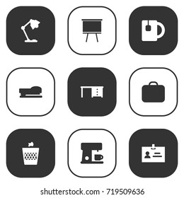 Set Of 9 Workspace Icons Set.Collection Of Sew, Illuminator, Desktop And Other Elements.