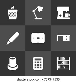 Set Of 9 Workspace Icons Set.Collection Of Time, Illuminator, Desktop And Other Elements.