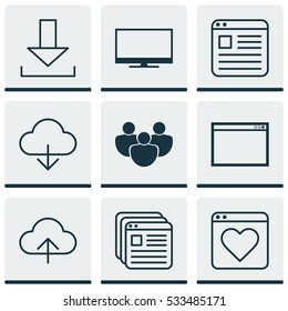Set Of 9 World Wide Web Icons. Can Be Used For Web, Mobile, UI And Infographic Design. Includes Elements Such As Website Page, Login, Website Bookmarks And More.