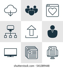 Set Of 9 World Wide Web Icons. Includes Save Data, Account, Blog Page And Other Symbols. Beautiful Design Elements.