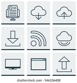 Set Of 9 World Wide Web Icons. Includes Login, Virtual Storage, Display And Other Symbols. Beautiful Design Elements.
