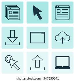 Set Of 9 World Wide Web Icons. Includes Data Synchronize, Login, Mouse And Other Symbols. Beautiful Design Elements.