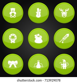 Set Of 9 Year Icons Set.Collection Of Sack, Christmas Wreath, Deer And Other Elements.