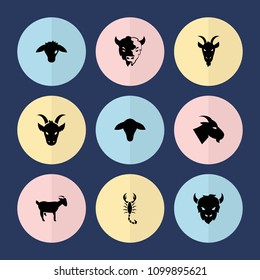 Set of 9 zodiac filled icons such as goat