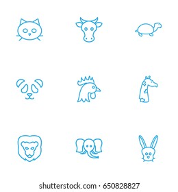 Set Of 9 Zoo Outline Icons Set.Collection Of Rabbit, Cat, Giraffe And Other Elements.