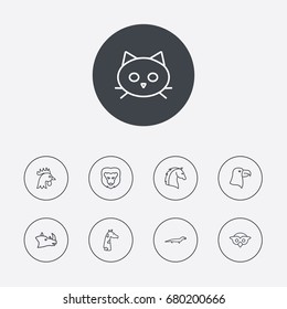 Set Of 9 Zoology Outline Icons Set.Collection Of Lion, Owl, Lizard And Other Elements.