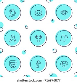 Set Of 9 Zoology Outline Icons Set.Collection Of Cock, Lion, Dog And Other Elements.