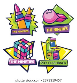 Set of 90's collection icon template. Retro groovy icons vector illustration.