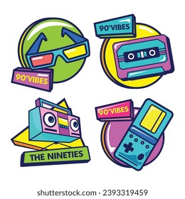 Set of 90's collection icon template. Retro groovy icons vector illustration.