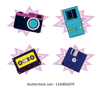 Set of 90s elements and technology