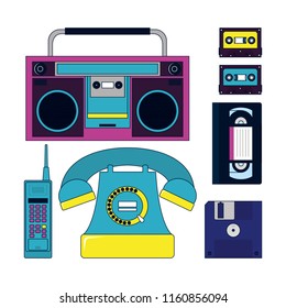 Set of 90s elements and technology