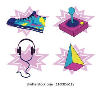 Set of 90s elements and technology