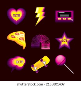 set of 90s food and devices style