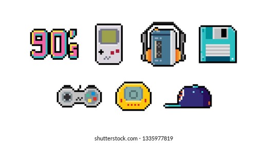 Set of 90s Pixel Icons