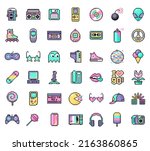 Set of 90s and Y2k icons in pixel art design isolated on white background