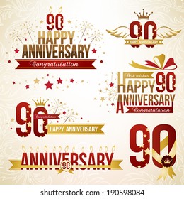 Set of 90th anniversary design elements.