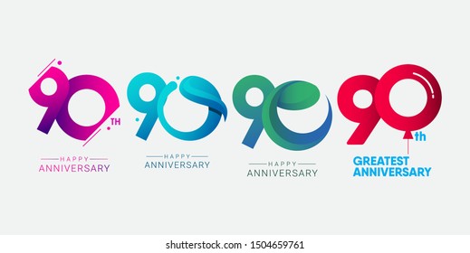 set 90th anniversary logo vector template. Design for banner, greeting cards or print.