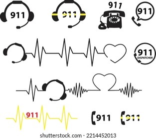 Set Of 911 Icon On White Background. Crisis Hotline Sign. Emergency Service Symbol. Flat Style.