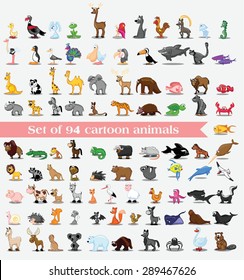 Set of 94 cute cartoon animals