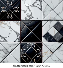 Establecer 9 pcs textura de mosaico de mármol claro y oscuro, plantilla de fondo - Ilustración vectorial
