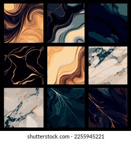 Establecer 9 pcs textura de mosaico de mármol claro y oscuro, plantilla de fondo - Ilustración vectorial