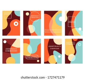 Conjunto de banner A4, fundo, folheto, cartaz com formas abstratas de amarelo, azul, vermelho e preto. Coleção de cartaz, modelo de cartão, adesivo para saudação, decoração, convite. Vetor EPS8
