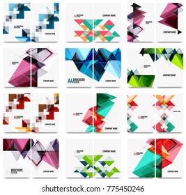 Set of a4 business flyer brochure template, annual report background, triangle design. Vector illustration