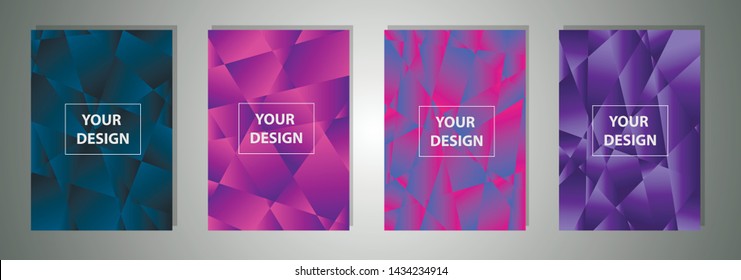 Set of a4 colorful low poly Vector pattern Gradient Set. Modern Smartphone screen, mobile app Template. Design for Wallpaper, background, banner, flyer, Social media post. 