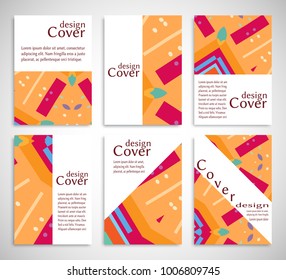 Set of A4 cover, abstract composition. Colorful header design for flyer, book, info banner frame, title sheet. Colored geometric shapes. Modern design. Brochure template layout. Vector illustration