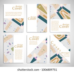 Set of A4 cover, abstract composition. Colorful header design for flyer, book, info banner frame, title sheet. Colored geometric shapes. Modern design. Brochure template layout. Vector illustration