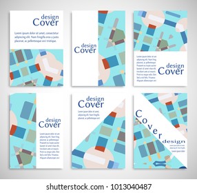 Set of A4 cover, abstract composition. Colorful header design for flyer, book, info banner frame, title sheet. Colored geometric shapes. Modern design. Brochure template layout. Vector illustration