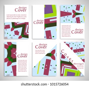 Set of A4 cover, abstract composition. Colorful header design for flyer, book, info banner frame, title sheet. Colored geometric shapes. Modern design. Brochure template layout. Vector illustration