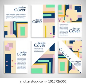 Set of A4 cover, abstract composition. Colorful header design for flyer, book, info banner frame, title sheet. Colored geometric shapes. Modern design. Brochure template layout. Vector illustration