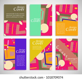 Set of A4 cover, abstract composition. Colorful header design for flyer, book, info banner frame, title sheet. Colored geometric shapes. Modern design. Brochure template layout. Vector illustration