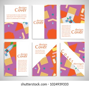 Set of A4 cover, abstract composition. Colorful header design for flyer, book, info banner frame, title sheet. Colored geometric shapes. Modern design. Brochure template layout. Vector illustration