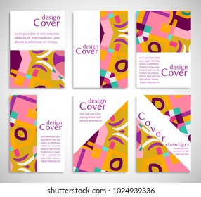 Set of A4 cover, abstract composition. Colorful header design for flyer, book, info banner frame, title sheet. Colored geometric shapes. Modern design. Brochure template layout. Vector illustration