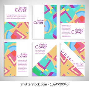 Set of A4 cover, abstract composition. Colorful header design for flyer, book, info banner frame, title sheet. Colored geometric shapes. Modern design. Brochure template layout. Vector illustration