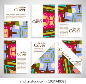 Set of A4 cover, abstract composition. Colorful header design for flyer, book, info banner frame, title sheet. Colored geometric shapes. Modern design. Brochure template layout. Vector illustration