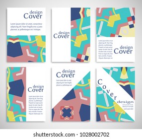Set of A4 cover, abstract composition. Colorful header design for flyer, book, info banner frame, title sheet. Colored geometric shapes. Modern design. Brochure template layout. Vector illustration