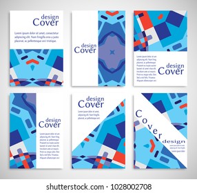 Set of A4 cover, abstract composition. Colorful header design for flyer, book, info banner frame, title sheet. Colored geometric shapes. Modern design. Brochure template layout. Vector illustration