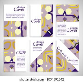 Set of A4 cover, abstract composition. Colorful header design for flyer, book, info banner frame, title sheet. Colored geometric shapes. Modern design. Brochure template layout. Vector illustration