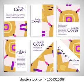 Set of A4 cover, abstract composition. Colorful header design for flyer, book, info banner frame, title sheet. Colored geometric shapes. Modern design. Brochure template layout. Vector illustration
