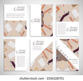 Set of A4 cover, abstract composition. Colorful header design for flyer, book, info banner frame, title sheet. Colored geometric shapes. Modern design. Brochure template layout. Vector illustration