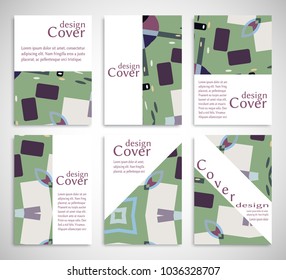 Set of A4 cover, abstract composition. Colorful header design for flyer, book, info banner frame, title sheet. Colored geometric shapes. Modern design. Brochure template layout. Vector illustration