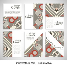 Set of A4 cover, abstract composition. Colorful header design for flyer, book, info banner frame, title sheet. Colored geometric shapes. Modern design. Brochure template layout. Vector illustration