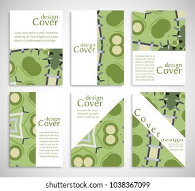 Set of A4 cover, abstract composition. Colorful header design for flyer, book, info banner frame, title sheet. Colored geometric shapes. Modern design. Brochure template layout. Vector illustration