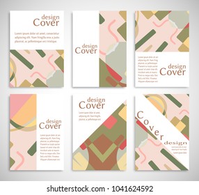 Set of A4 cover, abstract composition. Colorful header design for flyer, book, info banner frame, title sheet. Colored geometric shapes. Modern design. Brochure template layout. Vector illustration